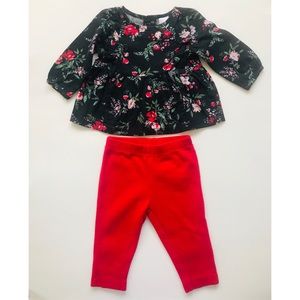 Carter’s Black & Red Floral Top W/Red Pants